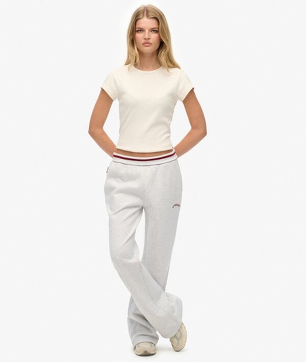 Superdry & Co Women's Athletic Essentials Logo Low Rise Flare Jogger White / Vintage White Marl   Size: 14 