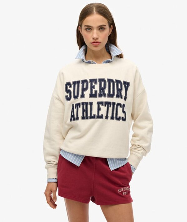  Superdry & Co Women's Athletic Essentials Relaxed Applique Sweatshirt White / Desert Bone Off White   Size: 10 