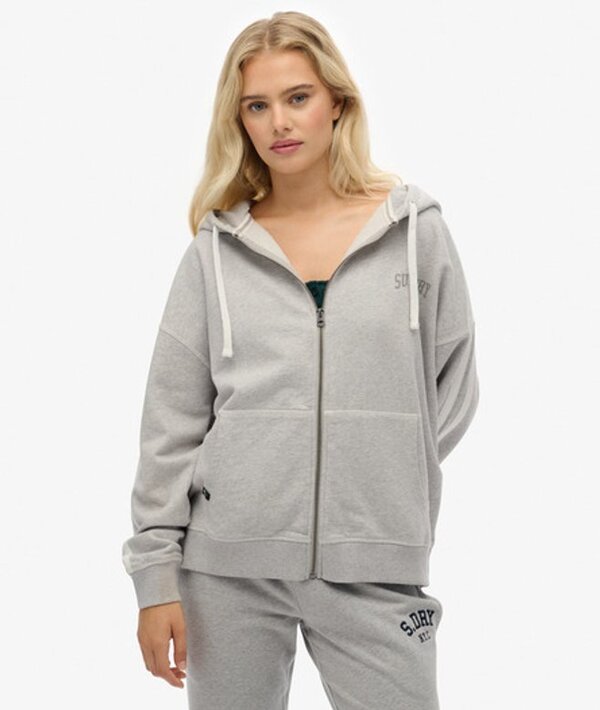  Superdry & Co Women's Athletic Essentials Relaxed Zip Hoodie Light Grey / Glacier Grey Marl   Size: 14 
