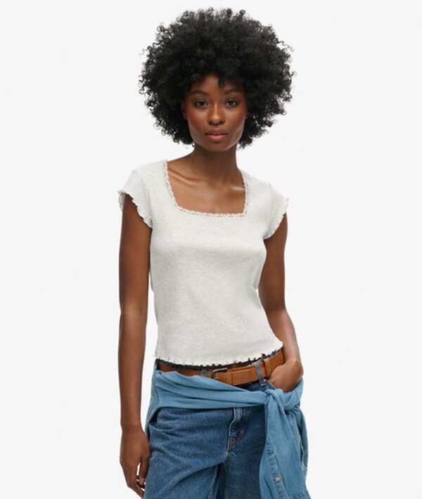  Superdry & Co Women's Athletic Essentials Square Neck Top Light Grey / Glacier Grey Marl   Size: 14 16 