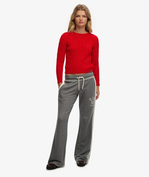  Superdry & Co Women's Athletic Essentials Stripe Flare Joggers White / Charcoal White Marl   Size: 10 