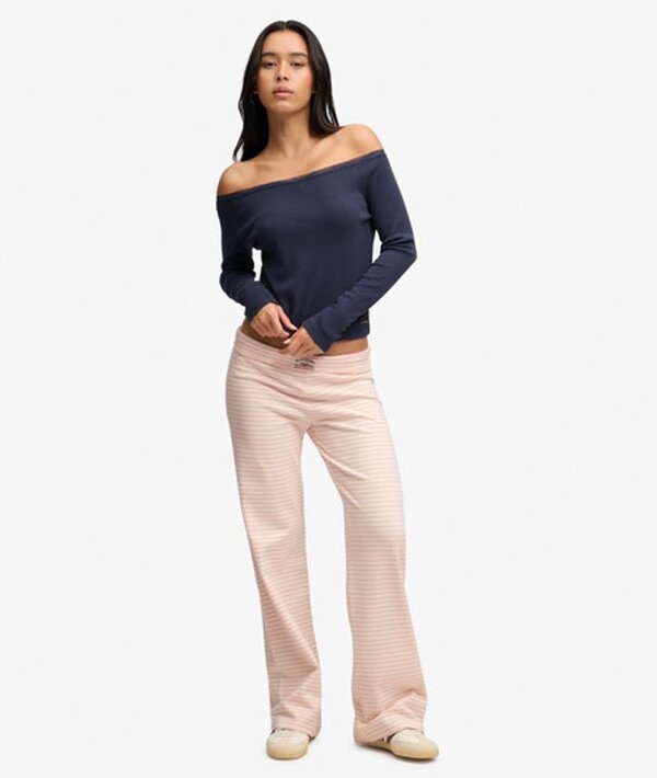  Superdry & Co Women's Athletic Essentials Stripe Jersey Trousers Pink / Rose Blush Pink Stripe   Size: 12 