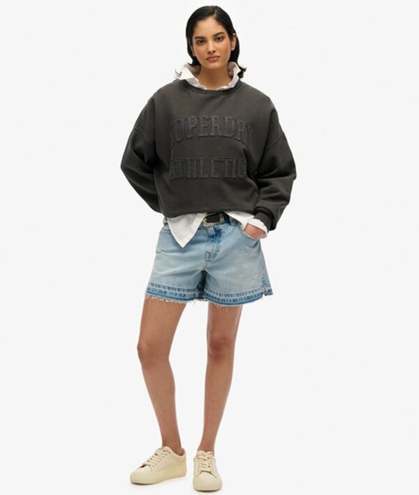  Superdry & Co Women's Athletic Essentials Tonal Applique Crew Sweatshirt Dark Grey / Charcoal   Size: 10 