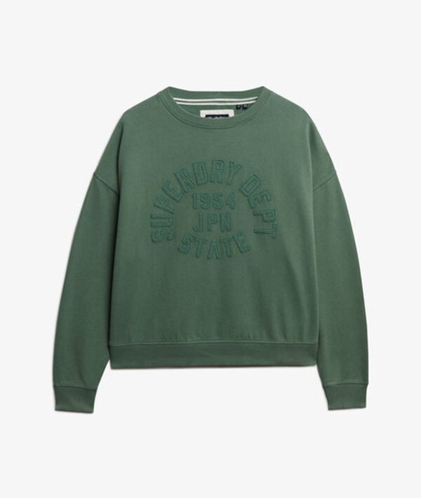  Superdry & Co Women's Athletic Essentials Tonal Applique Crew Sweatshirt Green / Laurel Khaki   Size: 12 