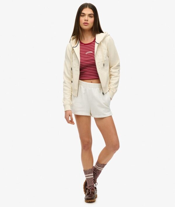  Superdry & Co Women's Athletic Essentials Tonal Embroidered Shorts White / Desert Bone Off White   Size: 14 