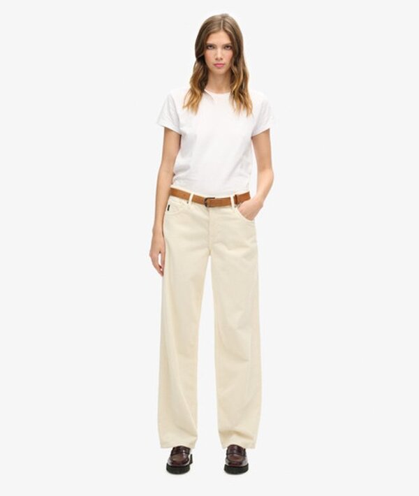  Superdry & Co Women's Classic Logo Patch Vintage Wide Leg Cord Trousers, White, Size: 1   Size: 32/32 