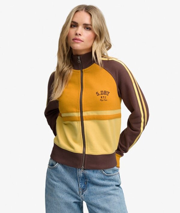  Superdry & Co Women's Cult Zip Through Track Top Yellow / French Roast Brown/coast Yellow   Size: 10 