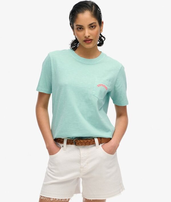  Superdry & Co Women's Essential Logo Garment Dye Pocket T Shirt Green / Spearmint Light Green   Size: 6 