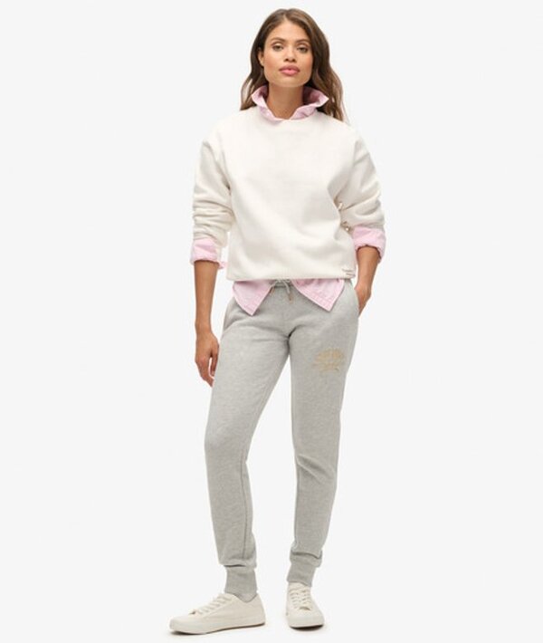  Superdry & Co Women's Luxe Metallic Logo Slim Joggers Light Grey / Pumice Stone Beige Marl   Size: 16 