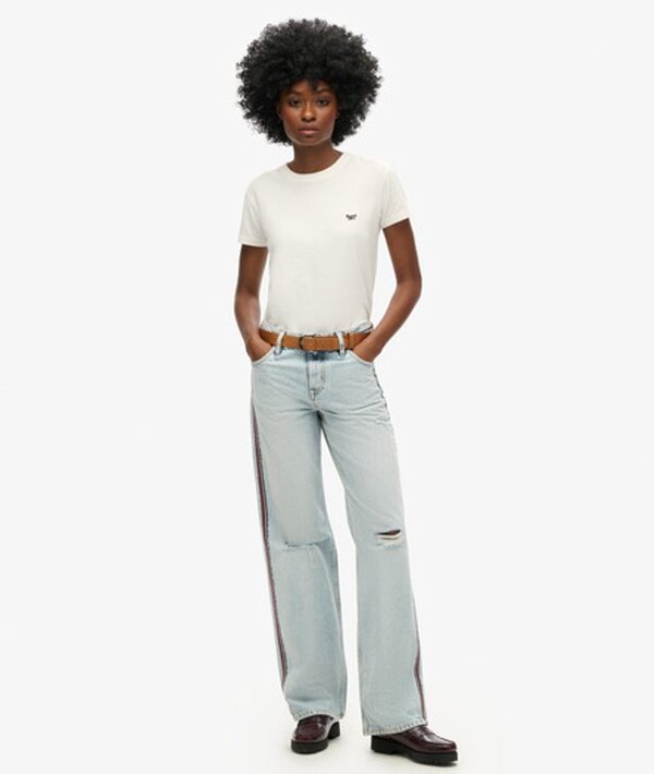  Superdry & Co Women's Mid Rise Wide Leg Double Tape Jeans Light Blue / Spring Vintage Custom   Size: 34/32 