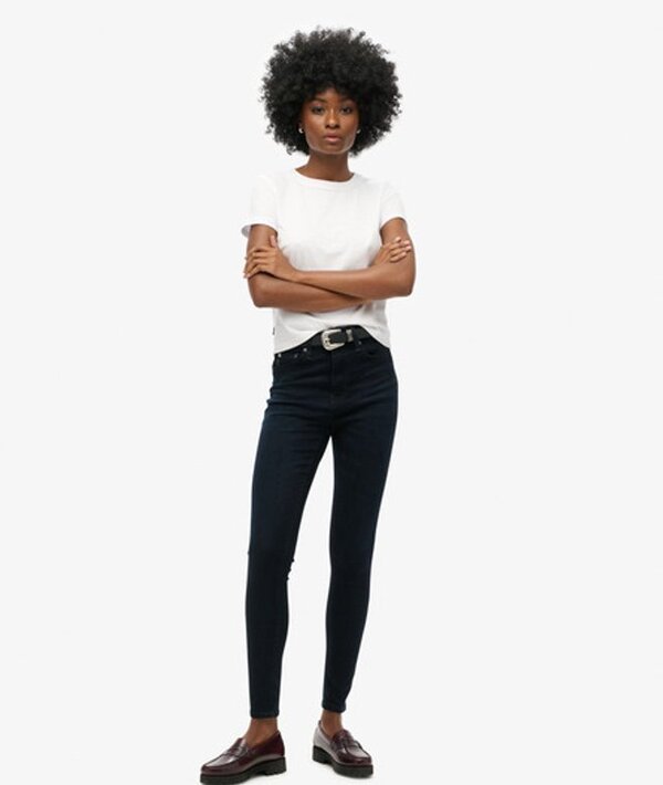  Superdry & Co Women's Organic Cotton High Rise Skinny Denim Jeans Black / Viper Blue Black   Size: 26/30 