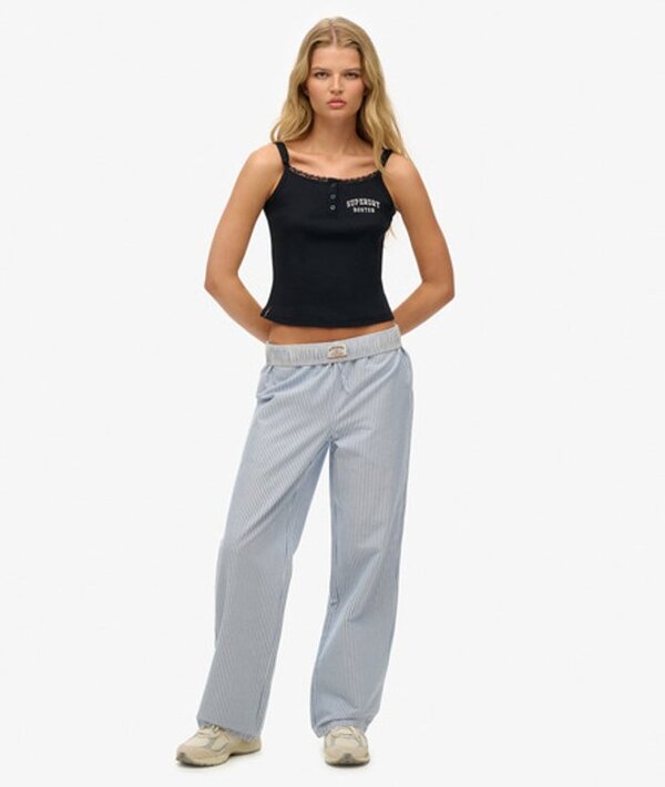  Superdry & Co Women's Organic Cotton Stripe Elasticated Trousers Blue / Azure Blue Stripe Oxford   Size: 14 