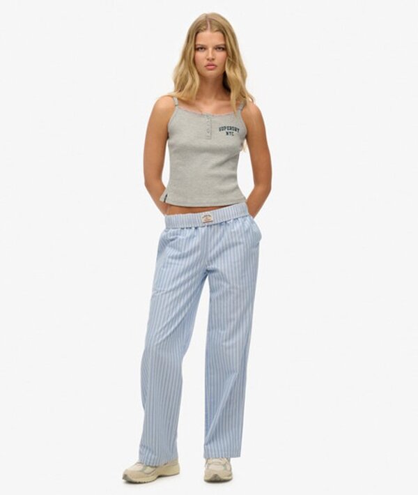  Superdry & Co Women's Organic Cotton Stripe Elasticated Trousers Blue / Broker Blue Stripe   Size: 14 