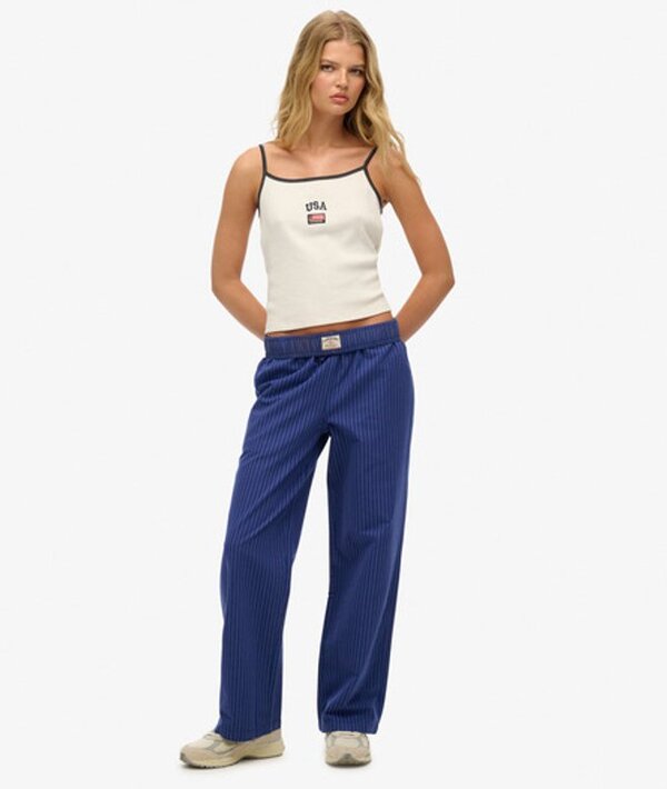  Superdry & Co Women's Organic Cotton Stripe Elasticated Trousers Navy / Pimlico Navy Stripe   Size: 10 