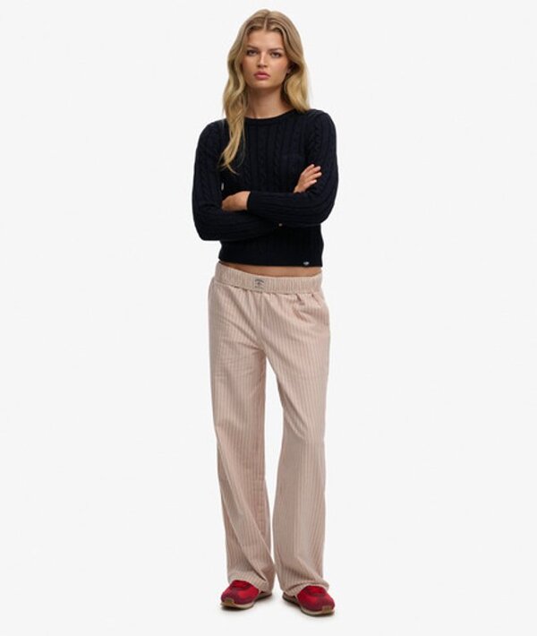  Superdry & Co Women's Organic Cotton Stripe Elasticated Trousers Red / Bordeaux Red Stripe   Size: 14 