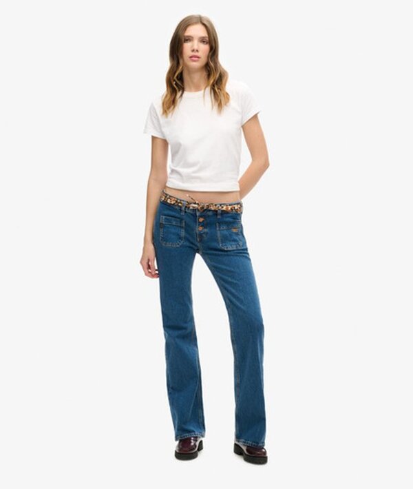  Superdry & Co Women's Organic Cotton Vintage Low Rise Slim Flare Jeans Dark Blue / Van Dyke Mid Used   Size: 32/32 