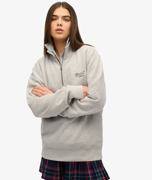  Superdry & Co Women's Oversized Essential Logo Half Zip Sweatshirt Grey / Varsity Grey Grindle   Size: Xxl 