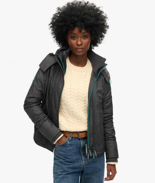  Superdry & Co Women's Pop Zip Hooded Arctic Sd Windcheater Jacket Dark Grey / Mid Charcoal Marl/ Cool Green   Size: 12 