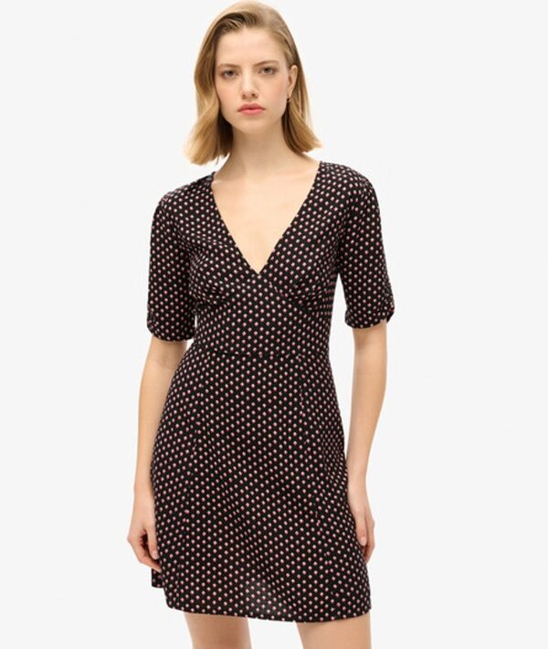  Superdry & Co Women's Printed Short Sleeve Mini Tea Dress Black/white / Diamond Geo Black   Size: 12 
