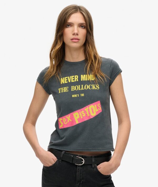  Superdry & Co Women's Sex Pistols Limited Edition Cap Sleeve T Shirt Black / Mid Backstage Black   Size: 12 