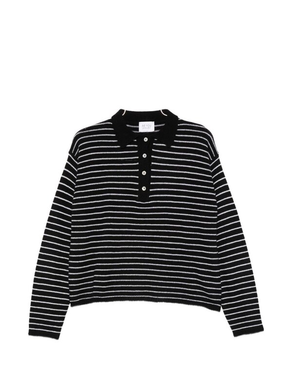  Beyou Beyou Cashmere Striped Polo Shirt 