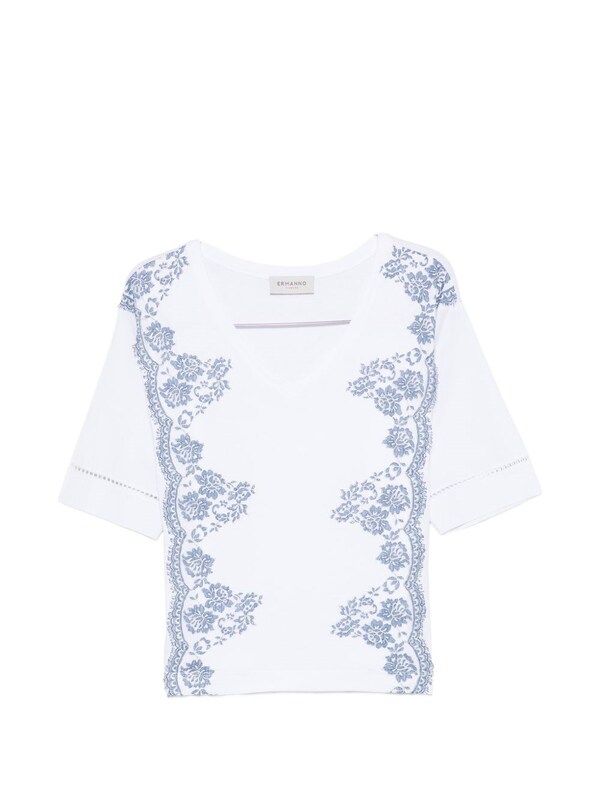  Ermanno Ermanno Embroidered Cotton T-shirt 