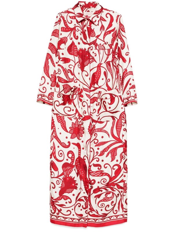  For Restless Sleepers For Restless Sleepers Printed Silk Long Shirtdress 