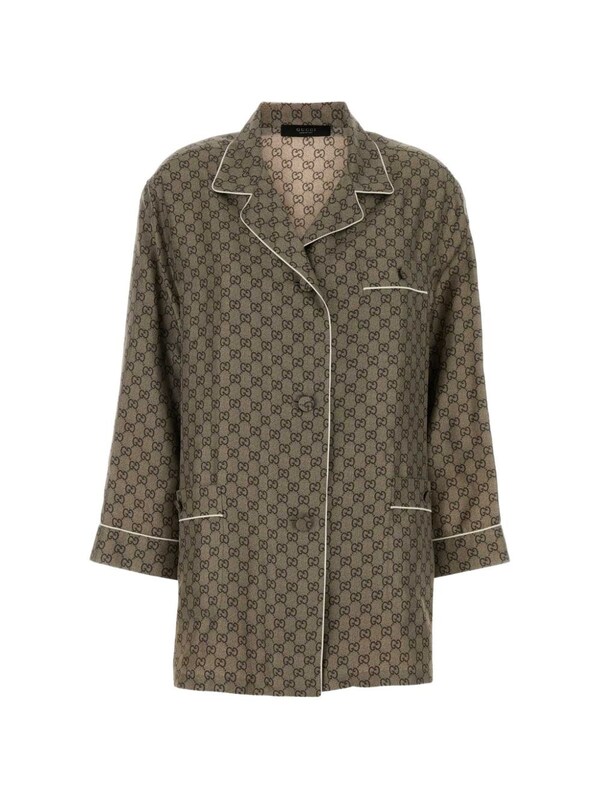  Gucci Gucci Gg Print Silk Shirt 
