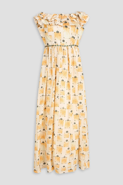  Agua By Agua Bendita - Espliego Bisutería Ruffled Floral-print Linen And Silk-blend Satin Maxi Dress - White - S 