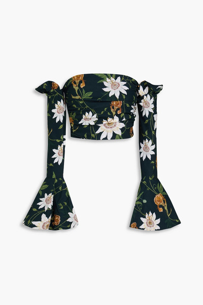  Agua By Agua Bendita - Gracia Pasiflora Off-the-shoulder Cropped Floral-print Stretch-jersey Top - Blue - Xs 