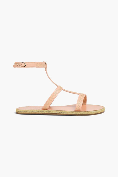  Ancient Greek Sandals X Ancient Kallos - Milos Metallic Embroidered Leather Sandals - Neutral - Eu 39 