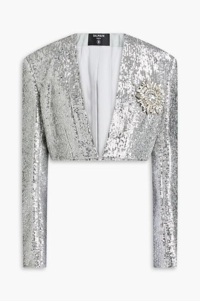  Balmain - Cropped Crystal-embellished Sequined Tulle Jacket - Metallic - Fr 36 