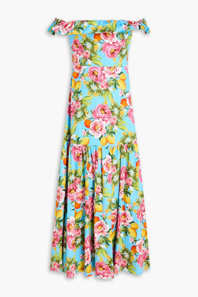  Borgo De Nor - Farrah Off-the-shoulder Ruffled Floral-print Cotton-sateen Maxi Dress - Blue - Uk/au 6 