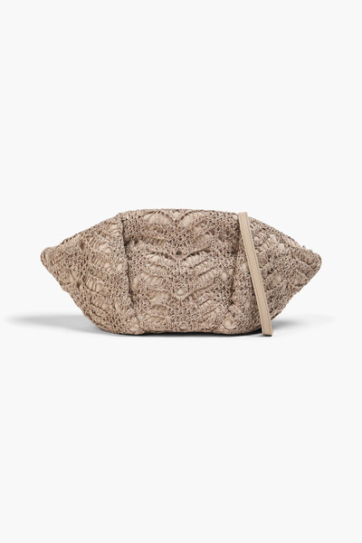  Brunello Cucinelli - Sequin-embellished Leather And Crocheted Linen-blend Clutch - Neutral - Onesize 