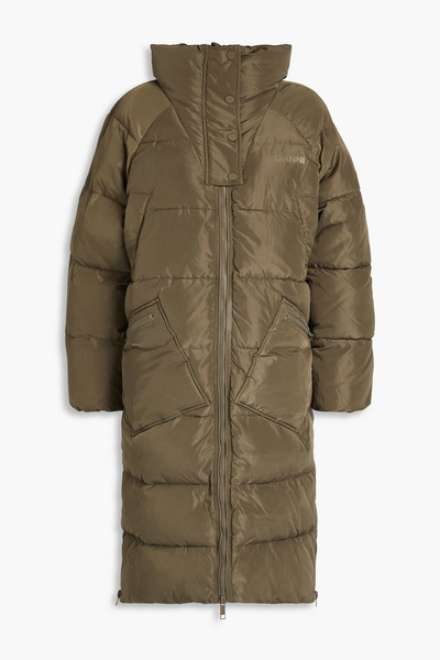  Ganni - Logo-print Quilted Shell Coat - Green - S/m 