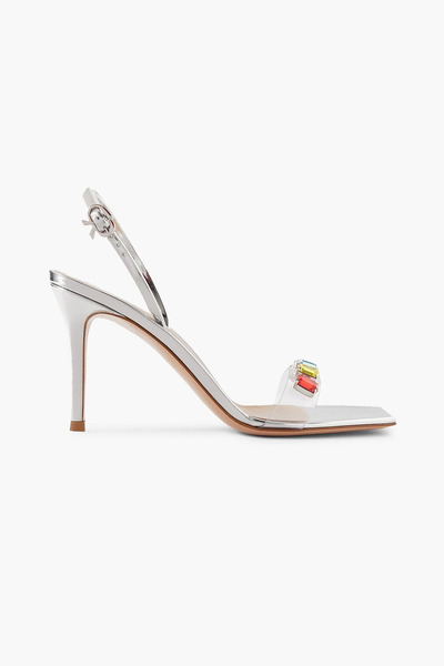  Gianvito Rossi - Ribbon Candy 85 Mirrored-leather And Embellished Pvc Slingback Sandals - Metallic - Eu 34.5 