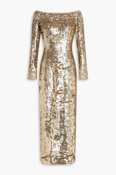  Jenny Packham - Ballroom Blitz Off-the-shoulder Crystal-embellished Sequined Satin Midi Dress - Metallic - Uk 10 