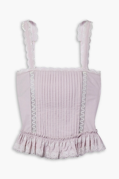  Loveshackfancy - Skipper Broderie Anglaise-trimmed Pintucked Cotton-poplin Bustier Top - Purple - Us 14 