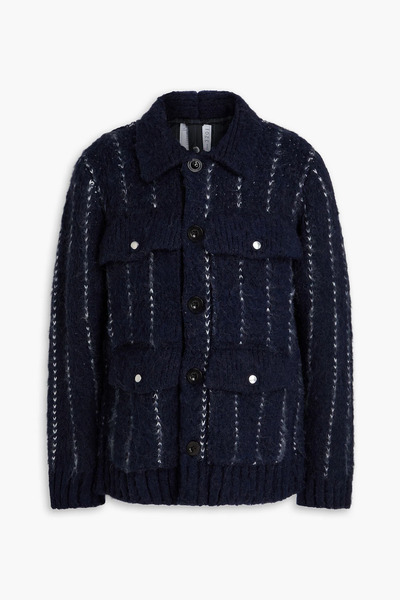  Sacai - Pinstriped Knitted Jacket - Blue - 2 