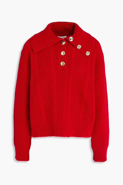  Sandro - Cable-knit Wool-blend Polo Sweater - Red - 1 