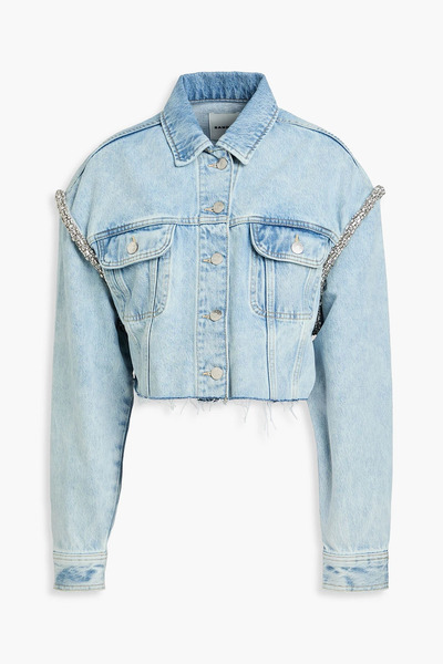  Sandro - Cropped Crystal-embellished Denim Jacket - Blue - Fr 38 