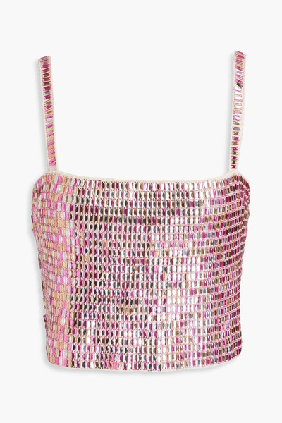  Sandro - Cropped Embellished Knitted Top - Pink - 3 