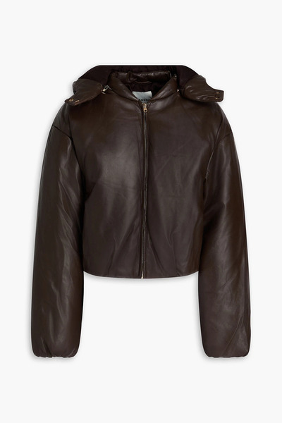  Sandro - Leather Hooded Jacket - Brown - Fr 34 