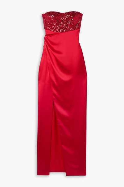  Semsem - Gathered Sequin-embellished Charmeuse Gown - Red - Us 0 