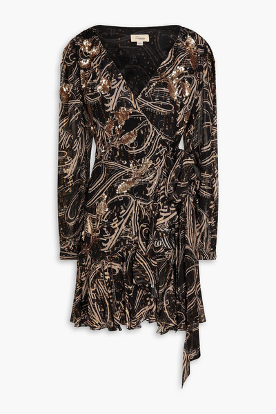  Temperley London - Silvana Printed Metallic Fil Coupé Silk-blend Chiffon Mini Wrap Dress - Black - Uk 6 