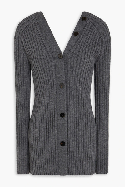  Theory - Ribbed Wool Cardigan - Gray - Xs 