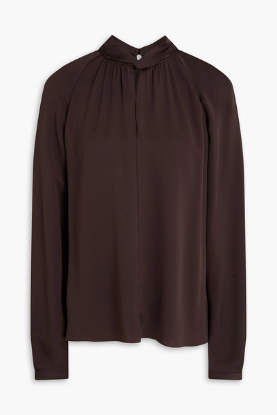  Theory - Twisted Silk-crepe Blouse - Brown - Xs 