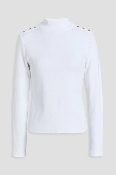  Veronica Beard - Nate Button-embellished Ribbed Pima Cotton-blend Jersey Turtleneck Top - White - Xs 