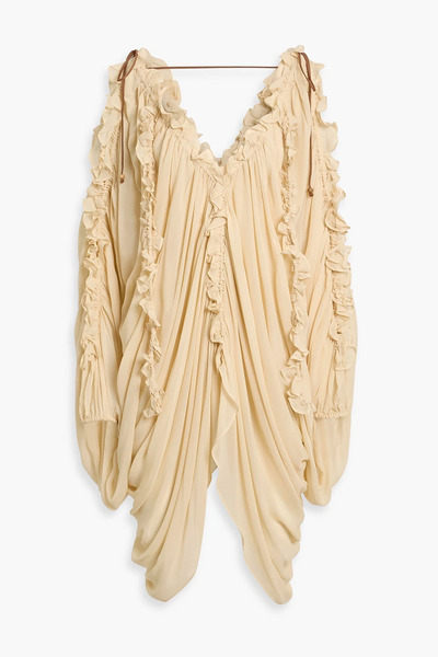  Zimmermann - Cold-shoulder Ruffled Draped Chiffon Blouse - Neutral - 00 